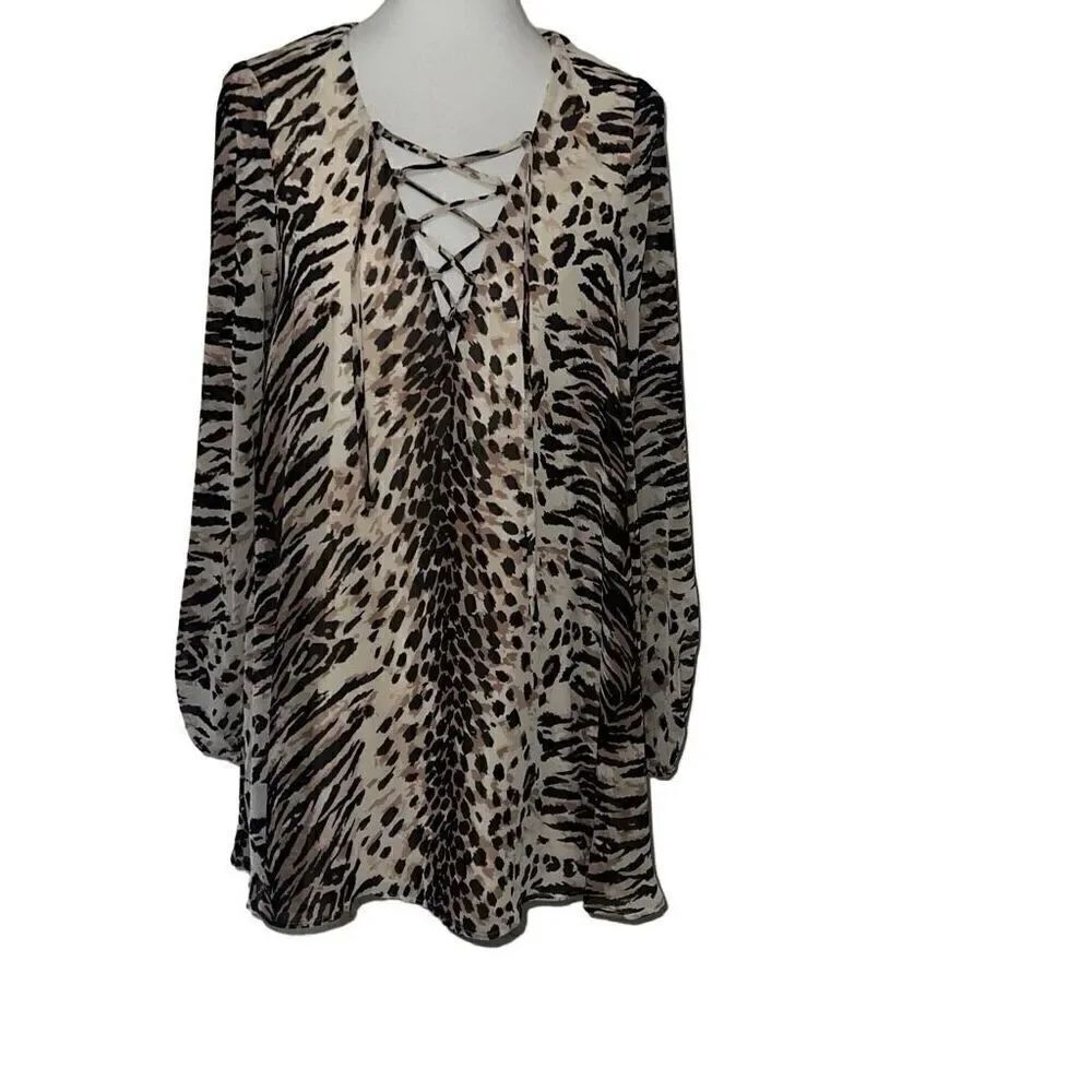 Show Me Your Mumu Thunderbird Dress Long Sleeve Tunic Leopard Animal Print Small